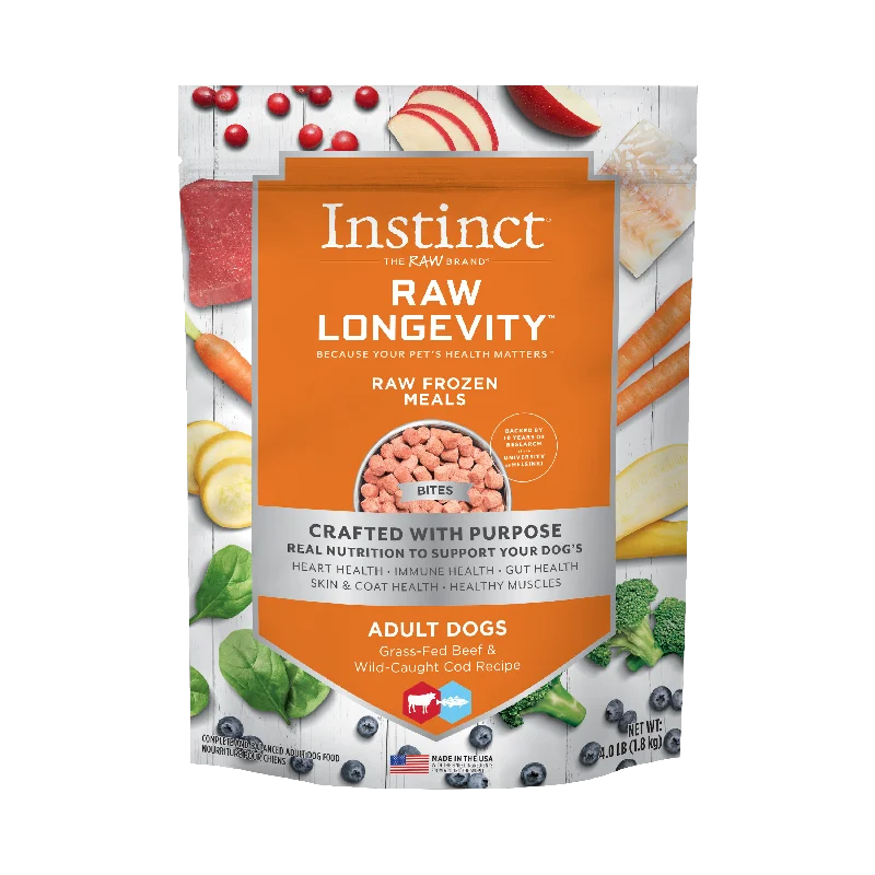 Instinct Longevity Frozen Bites Grass-Fed Beef & Wild-Caught Cod Recipe For Adult Dogs