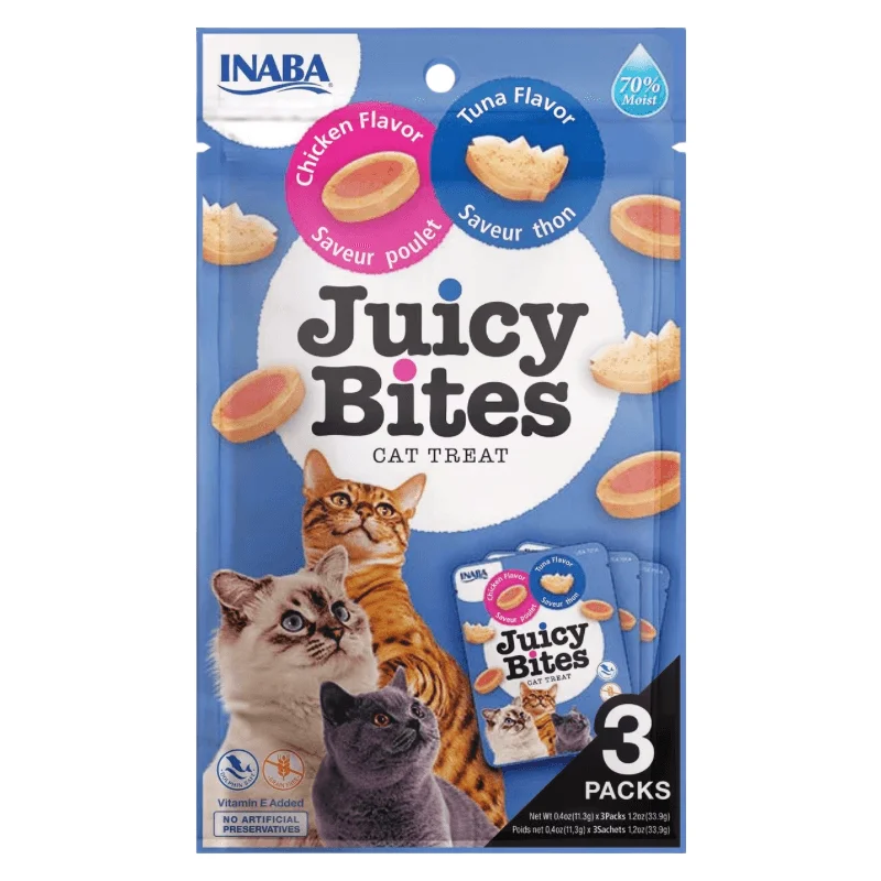 Soft & Chewy Cat Treat - JUICY BITES - Chicken and Tuna Flavors - 0.4 oz pouch, pack of 3