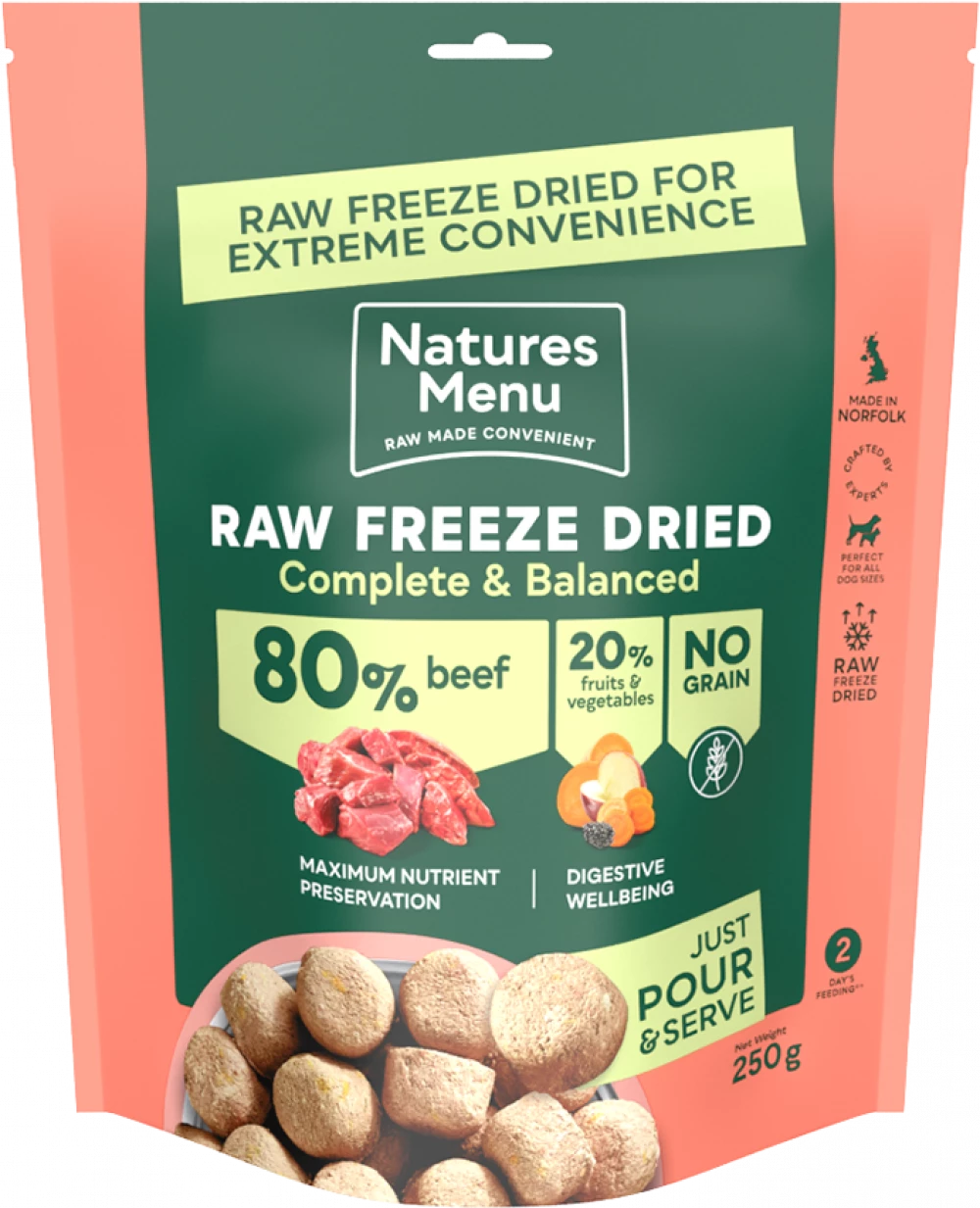 NATURES MENU FREEZE DRIED BEEF 250G